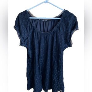 Maurices cap sleeve black lace polka dot empire waist top shirt 2XL